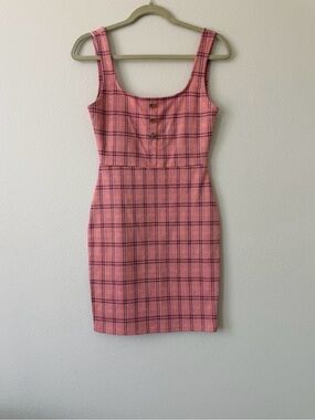Pink Plaid Sleeveless Bodycon Dress